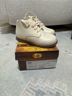 FootMates Cream Lace-Up Toddler Boots with Brown Sole